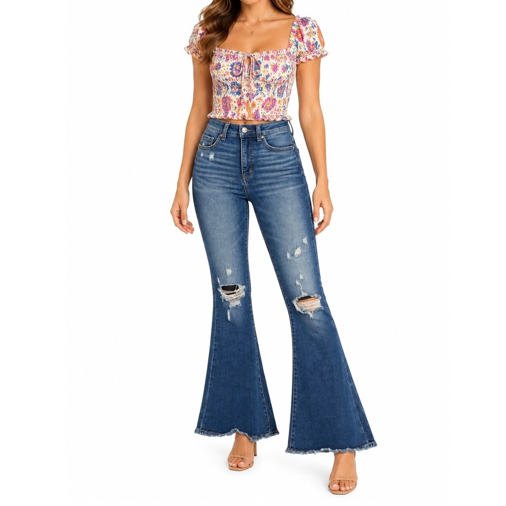 BKE Parker Super Flare Women 23 Blue High Rise Distressed Jeans